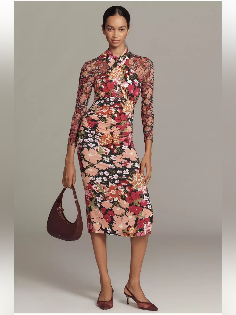 NWT Anthropologie size S  Floral Twist Ruched Midi Dress